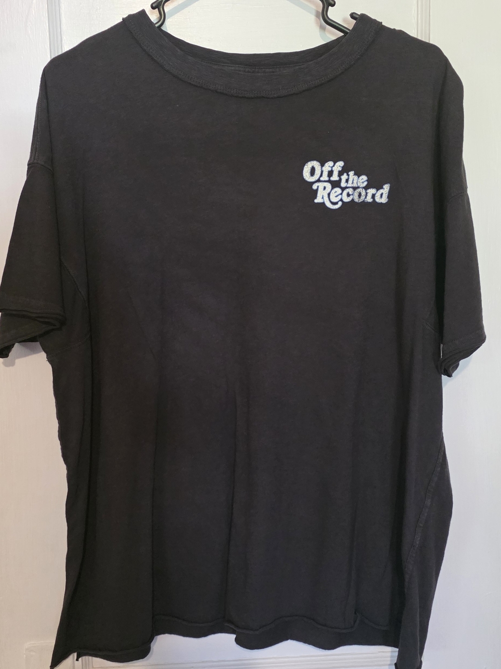 aerie Black Short-Sleeve Tee with 'Off the Record' Chest Graphic